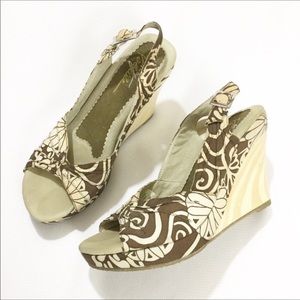 Brown & cream floral wooden wedges